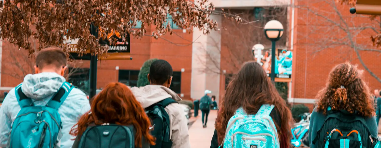 Students wearing-backpacks