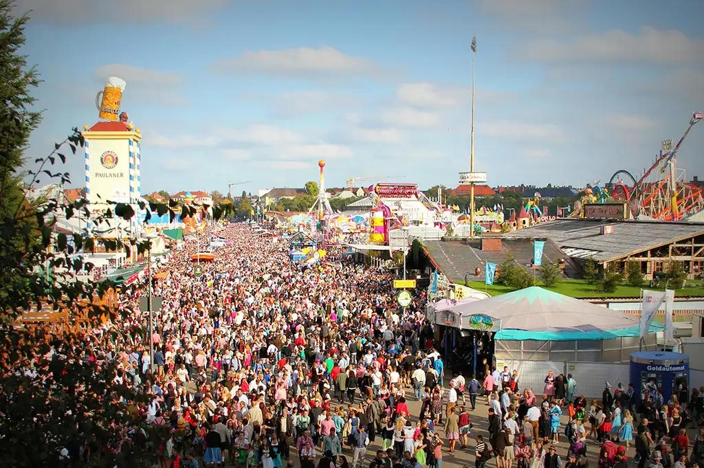 Crowds of people gather outside